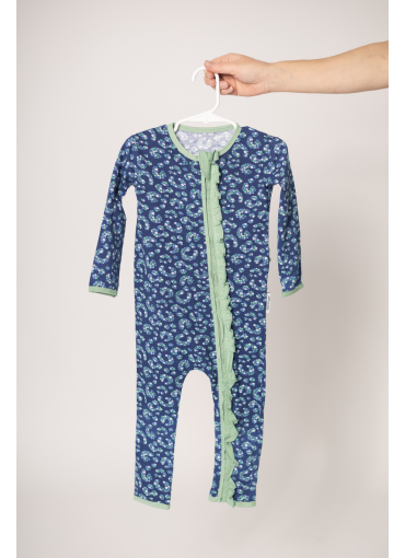 Ruffle Romper / Navy + Mint Flower Leopard