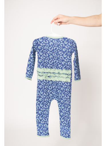 Ruffle Romper / Navy + Mint Flower Leopard