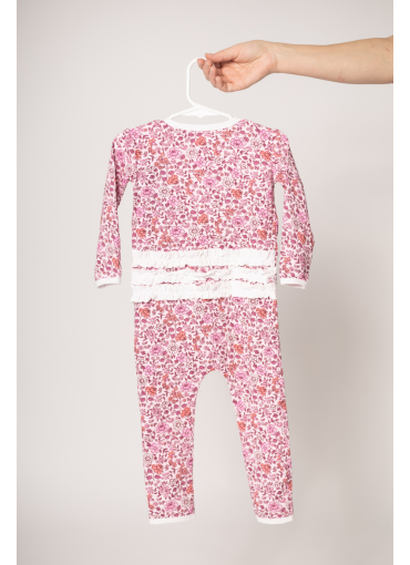 Ruffle Romper / Pink Flower Fields